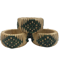 Bamboo napkin ring, natural/olive green, set of 4, handmade